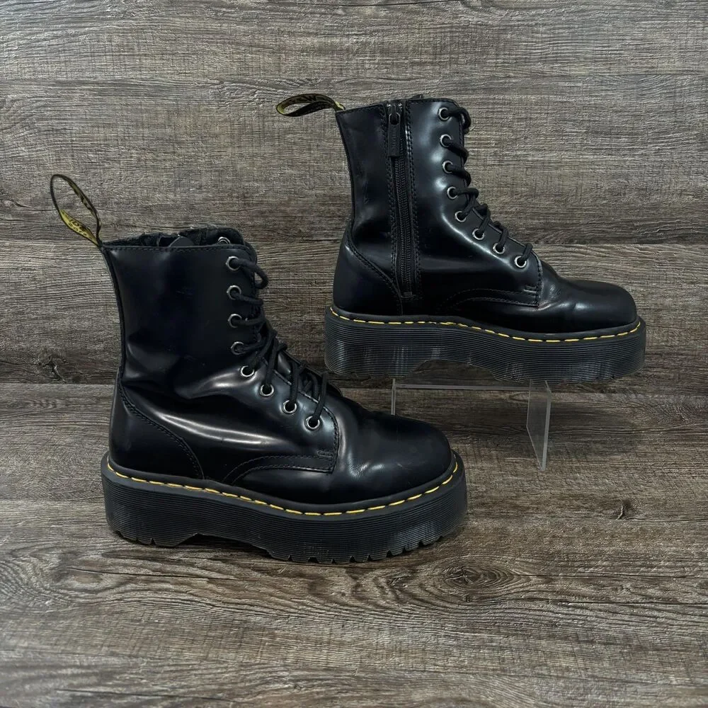 Dr. Martens Jadon Boots Women's 6 Black Leather Platform Combat Side Zip Chunky